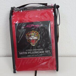 (#117) Ed Hardy 2-Piece Satin Pillowcase Set – Red, Standard